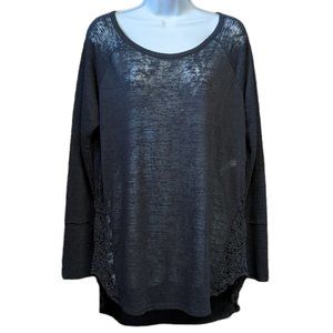 Arizona Jean Co Top Shirt Blouse Long Sleeve Crochet Side Panel Women's Size XL
